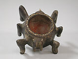 Spider Vessel, Steatite, red cinnabar, shell, Chumash